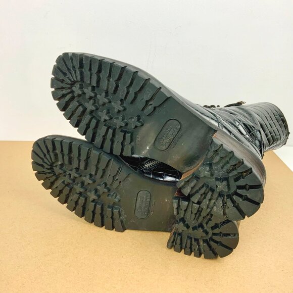 Cesare Paciotti Y2K Black Leather Embossed Croc Lace Up Combat Boots Sz 7 - Picture 10 of 16